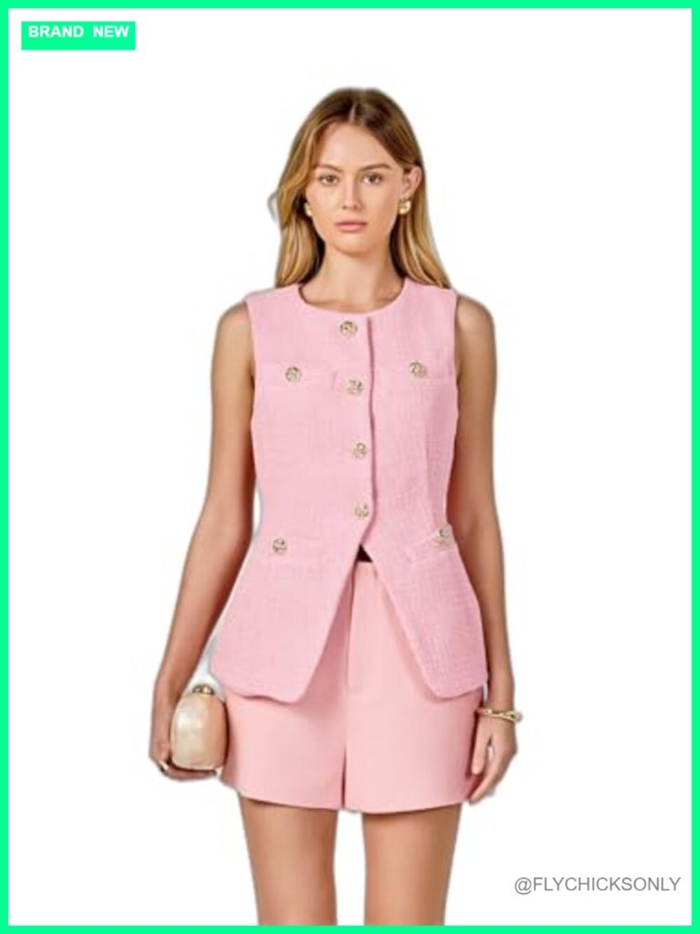 endless rose Women's Tweed Button-Down Top Sleeveless Long Split